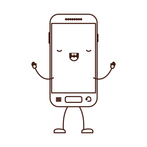 动画卡哇伊智能手机图标在单色剪影图片下载