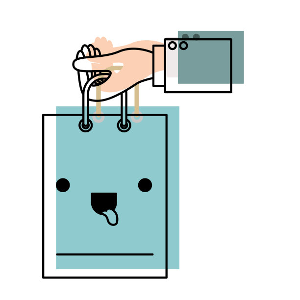 手拿着一个卡哇伊购物袋在水彩剪影图片下载