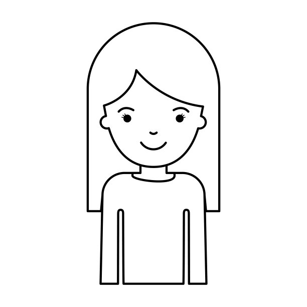 半身体女人与长直发在单色剪影图片下载