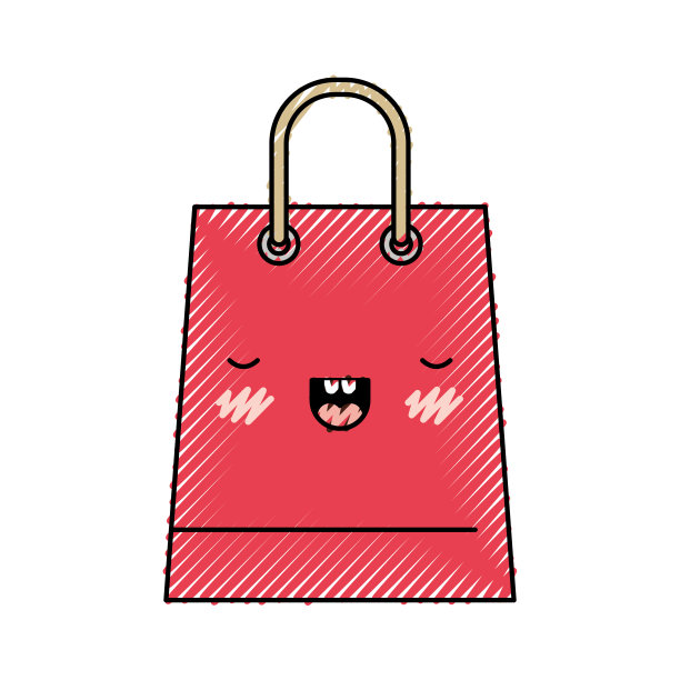 梯形卡哇伊购物袋图标与彩色蜡笔剪影处理图片下载