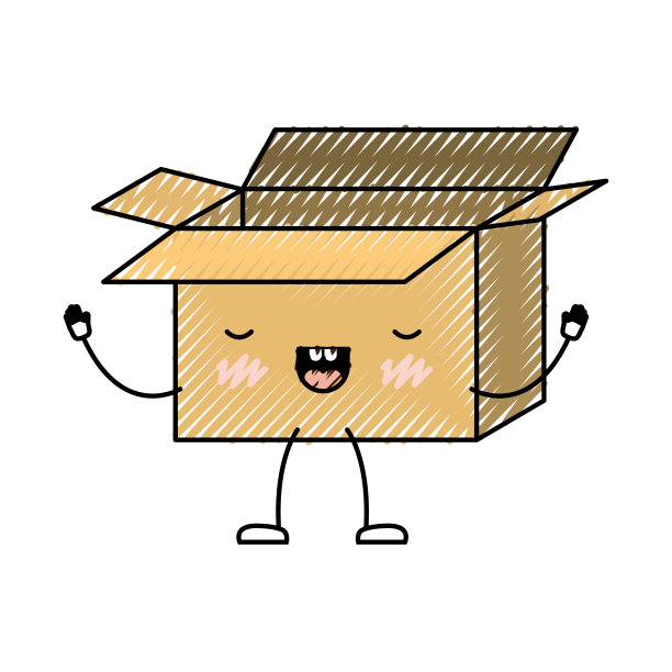 用彩色蜡笔剪影打开可爱的动画纸箱图片下载