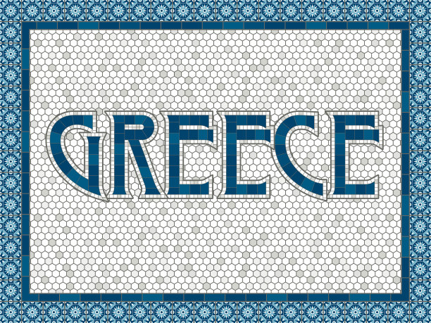 希腊老式马赛克瓷砖印刷图片下载