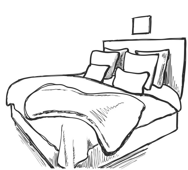 卧室室内草图。手绘家具。图片下载