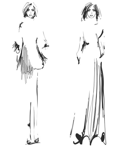 美丽的年轻女孩为设计。时装模特、款式、素描。性感的女人。礼服。图片下载