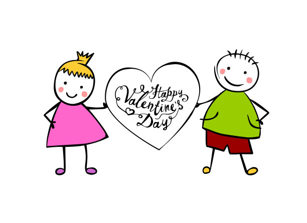 情人节快乐。男孩和女孩的心。图片下载