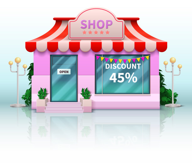 不同的商店和商店图标。包括真实的商店孤立在白色背景。图片下载