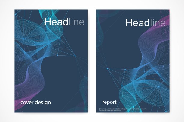 科学的宣传册设计模板。矢量传单布局，分子结构与连接线和点。科学图案原子DNA与元素为杂志，传单，封面，海报设计图片下载