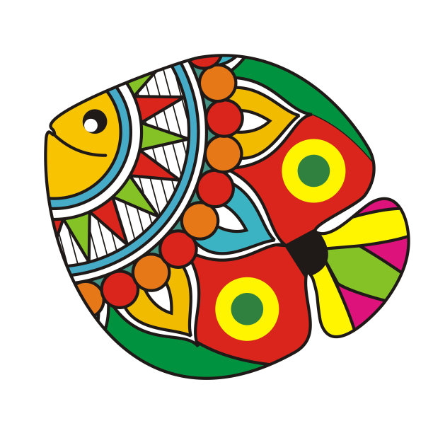 印度民间绘画-装饰Madhubani画的鱼图片下载