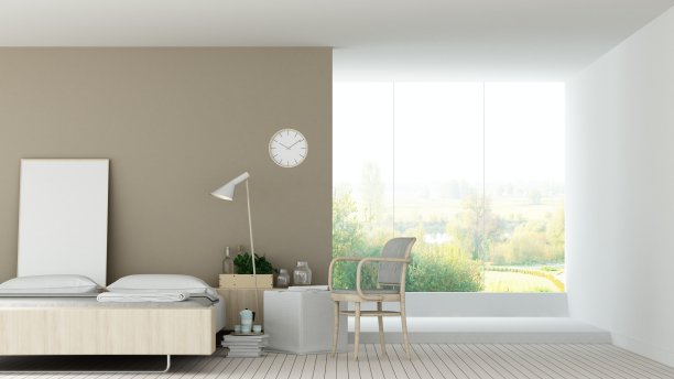 客房的室内空间和装饰墙-三维渲染简约风格图片下载