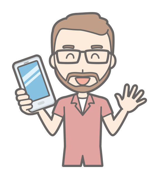 一个戴眼镜、留胡子的男人有一部智能手机图片下载