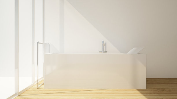 酒店或公寓艺术品的浴室和阳台-室内设计- 3D渲染图片下载