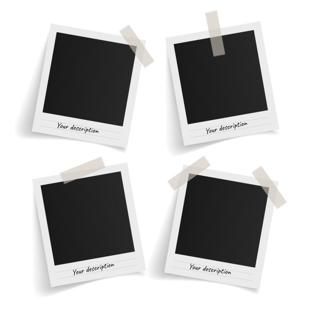 一套宝丽来向量相框上的胶带上的白色背景。模板图设计。矢量图图片下载