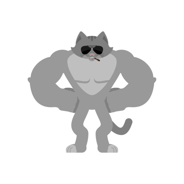 猫坚强冷静严肃。宠物抽雪茄。基蒂严格。矢量图图片下载