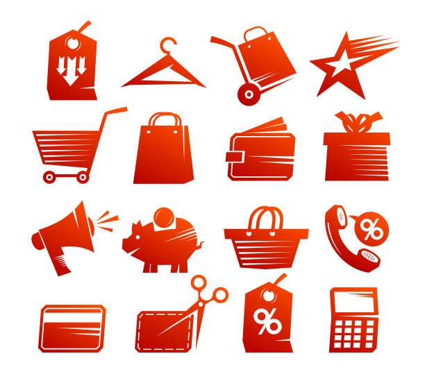 购物图标向量集，红色销售符号收集图片下载