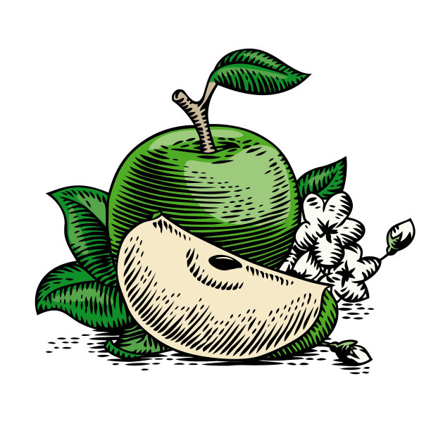 带叶子和花的青苹果图片下载