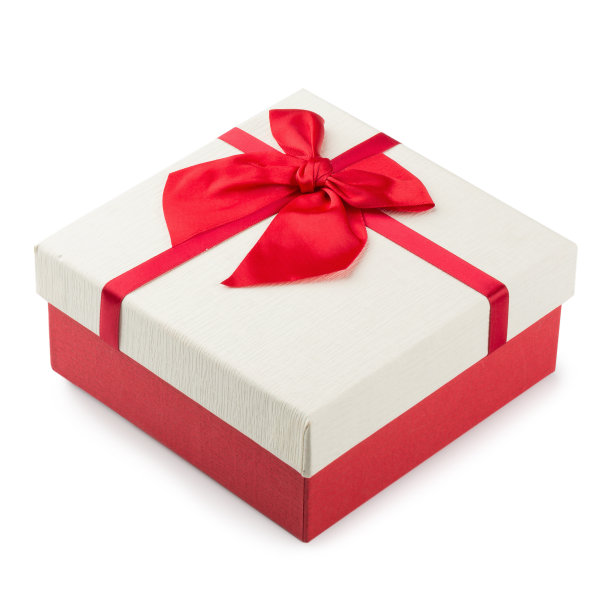 礼盒与丝带蝴蝶结孤立的白色背景图片下载