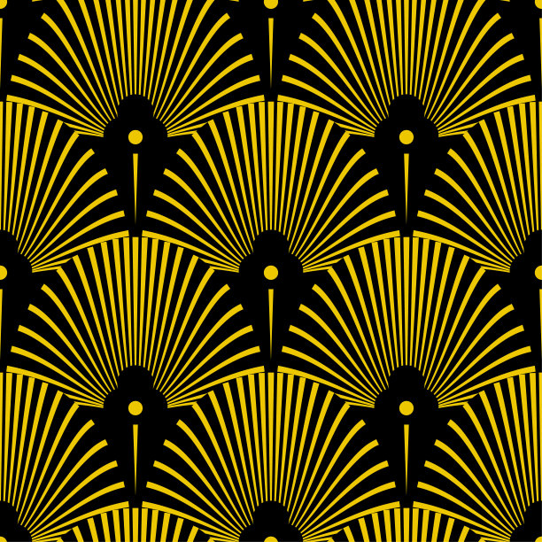 无缝的金色艺术装饰图案与抽象的贝壳。矢量时尚背景在复古风格。图片下载