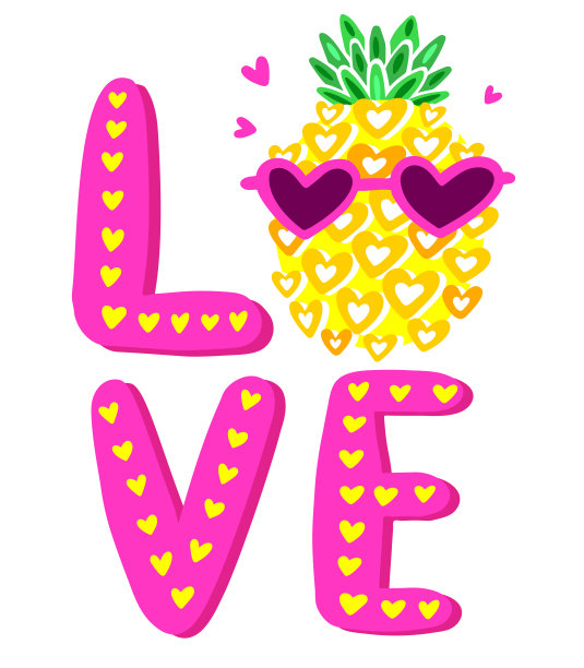 可爱的菠萝和眼镜。矢量插图。刻字的爱,排版图片下载