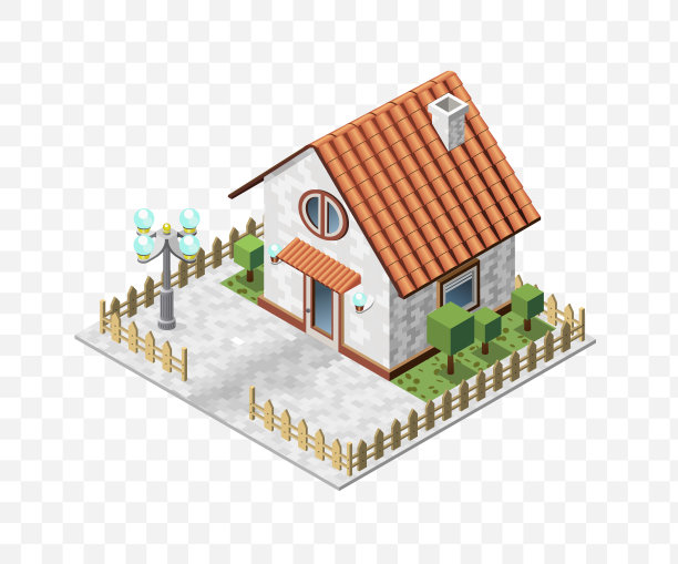 一组孤立的高质量的等距城市元素。透明背景下的小屋图片下载