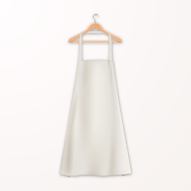 向量现实白色空白棉厨房围裙与衣服木制衣架特写孤立在白色。设计模板，模拟品牌，图形，广告，印刷。烹饪或烘焙概念图片下载