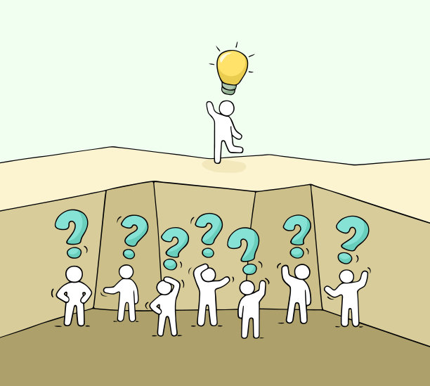 在深渊里工作的卡通小人。图片下载