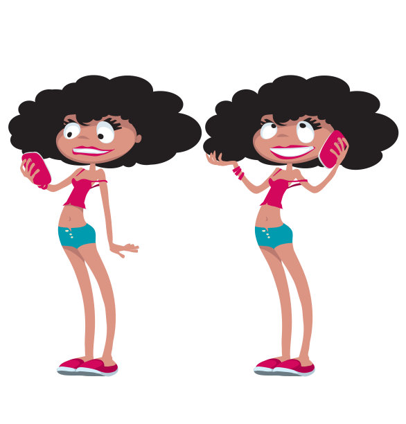 性感的女孩与手机。孤立的性格。卡通矢量图图片下载