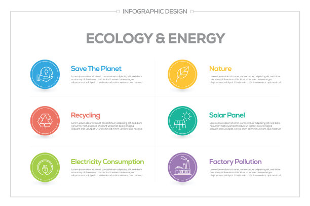 生态和能源信息图表有6个选项，步骤或过程。图片下载