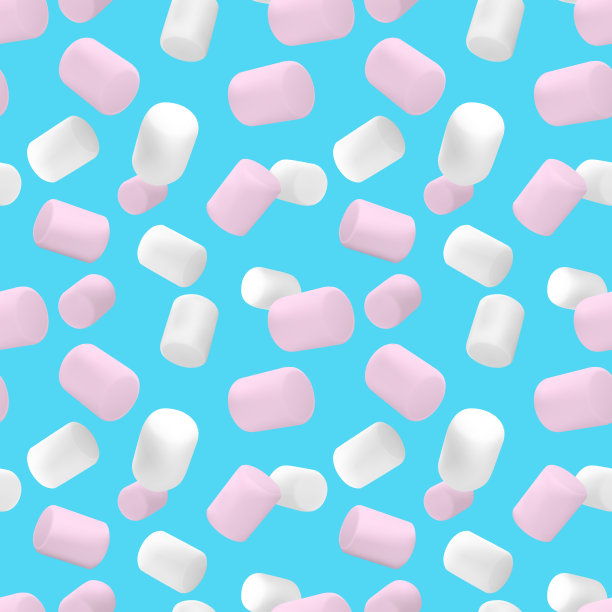 无缝模式。棉花糖白色和粉红色孤立在蓝色背景。美丽的棉花糖图案。很好的矢量图包装图片下载