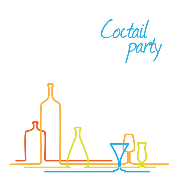 矢量鸡尾酒会邀请卡与玻璃杯和瓶子素材图片