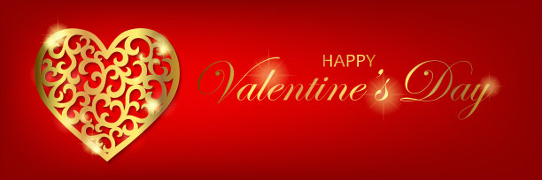 横着金色的心，祝福情人节的旗帜图片下载
