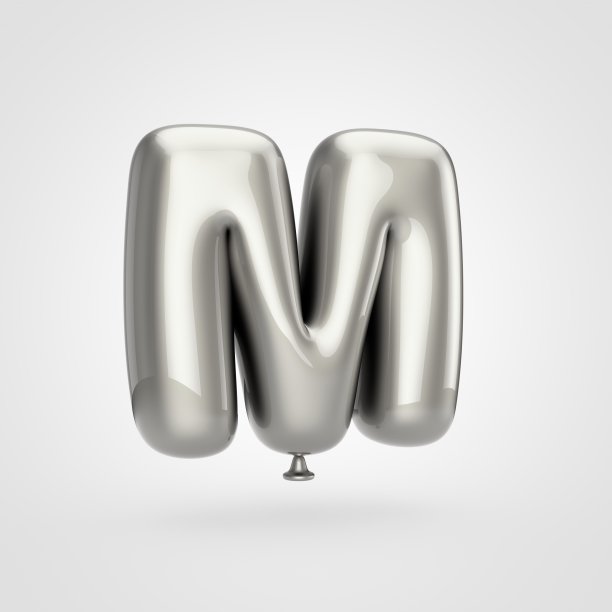 光滑的银色气球大写字母M孤立在白色背景上。图片下载
