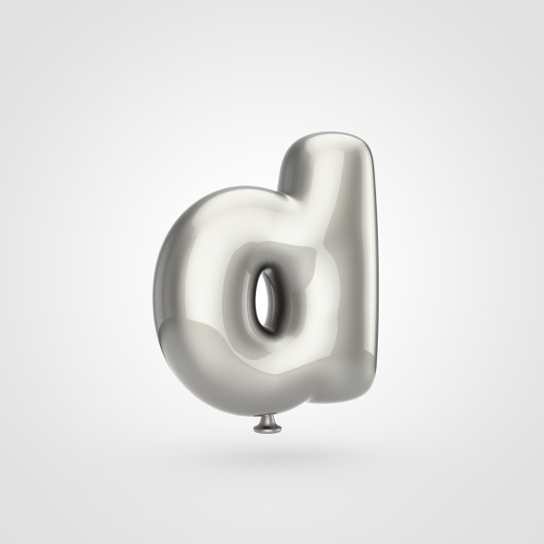 光滑的银色气球字母D小写孤立在白色背景上。图片下载