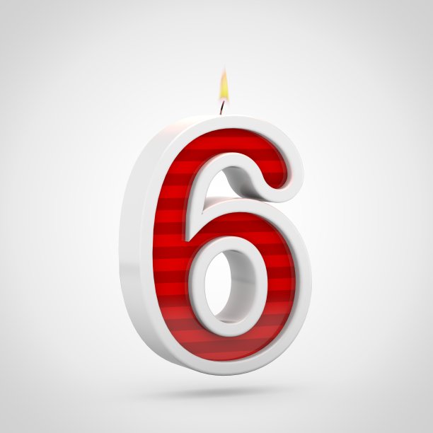 生日蜡烛6号孤立在白色背景。图片下载