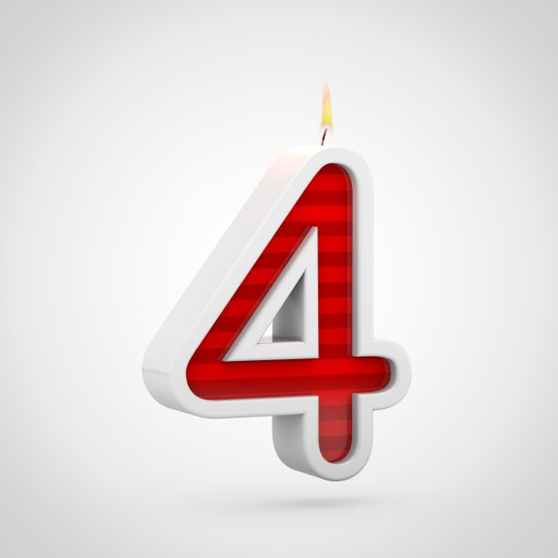 生日蜡烛4号孤立在白色背景。图片下载
