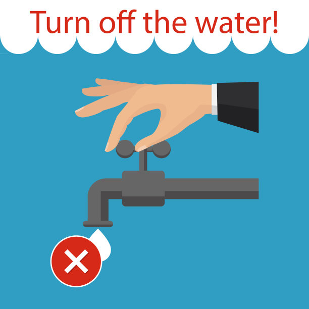 关掉水龙头，背景中只有一个男人的手。矢量平面插图图片下载