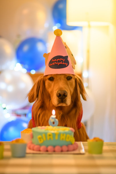 金毛猎犬和生日蛋糕图片下载
