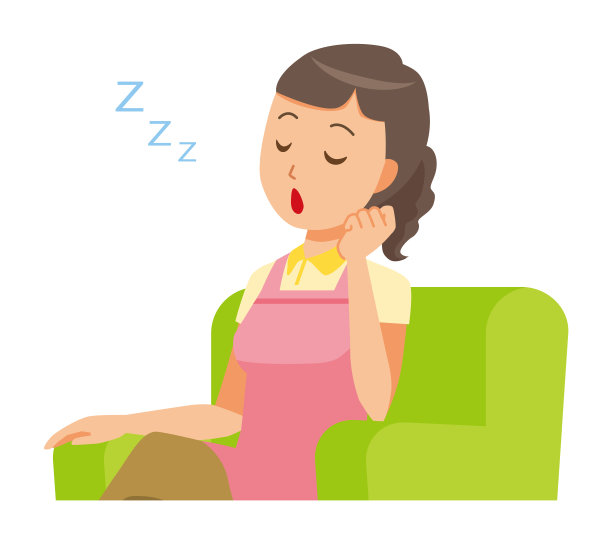 一个穿着围裙的女佣坐在沙发上睡着了图片下载