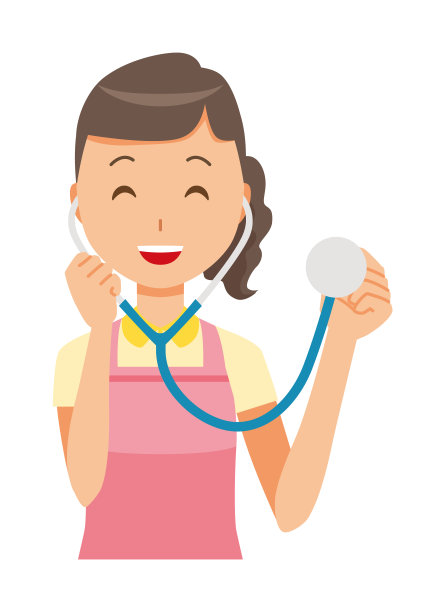 一个穿着围裙的女家务助手有一个听诊器素材图片