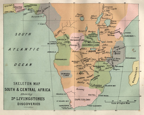 地图南部和中部非洲，利文斯通的发现图片下载
