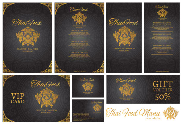 矢量泰国菜餐厅菜单模板。泰国传统背景图片下载