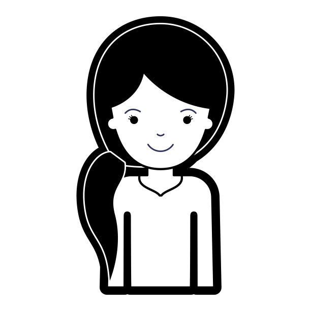 半身体的女人，梳着辫子，黑色的剪影与厚轮廓图片下载