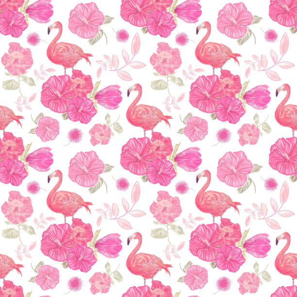 无缝图案与花和火烈鸟图片下载