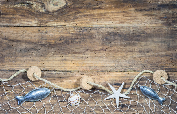 渔网上的木制背景图片下载