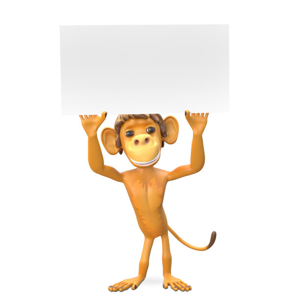一个白色背景的猴子的3D插图图片下载