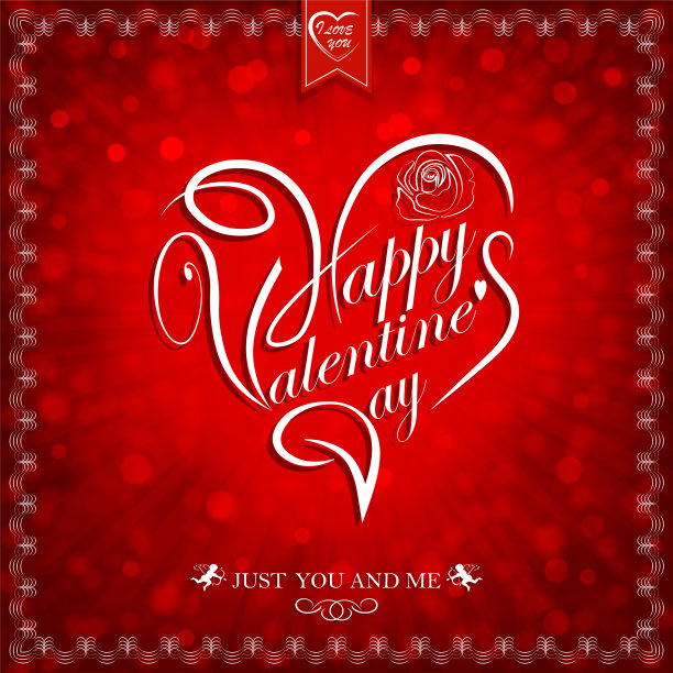 红色设计带有文字的情人节快乐的明信片图片下载