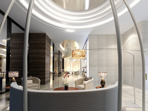 豪华酒店室内的3d渲染图片下载