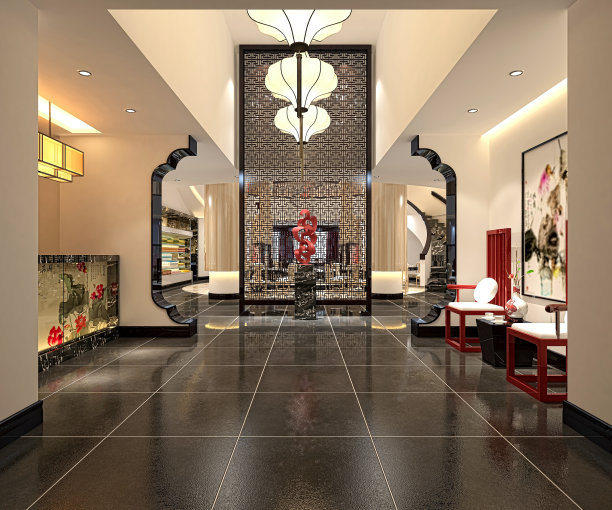 豪华酒店室内的3d渲染图片下载