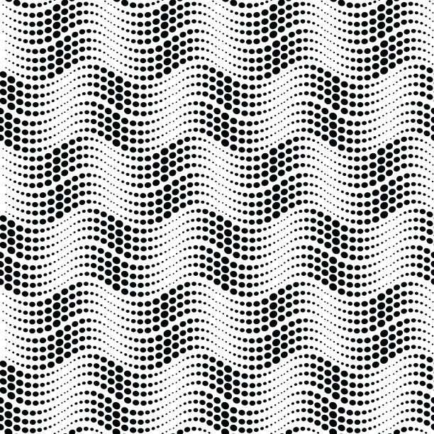 抽象几何无缝图案与波浪点线。带有点的装饰性线性波浪白色背景。图片下载