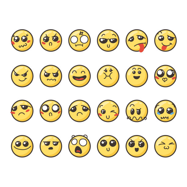 一套可爱可爱的卡哇伊表情符号。图片下载