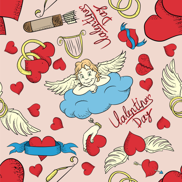 无缝图案情人节节日心形粉色背景图片下载